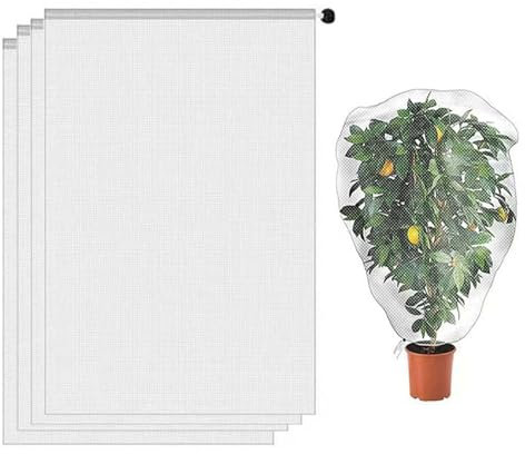 4Stk Schutznetz Pflanzen Feinmaschig,100 * 150cm Pflanzenschutznetz,Feinmaschig Pflanzennetz,Pflanzenschutznetz Insekten,Blumen Schutznetz,Mit Kordelzug zum Schutz von Blumen, Gemüse, Obstbäumen usw