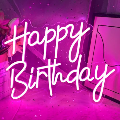Happy Birthday Neon Schild LED Neonlicht Schilder USB Betrieben Dimmbare | Party Leuchtreklame Wiederverwendbar Happy Birthday Leuchtschild für Wanddekoration, Geburtstagsfeier Deko, 40 x 33cm
