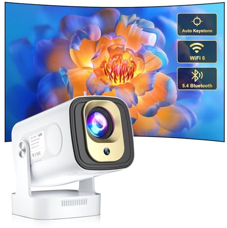 [Aggiornato al 2026] Mini Proiettore Salange, Supporta 4K, 8K e 1080P, Messa a Fuoco Automatica, Proiettore Portatile con WiFi 6 e BT 5.4, CorrezioneTrapezoidale Automatica, Android 14