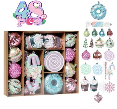 48 Stück Weihnachtsschmuck Geschenkbox Einschließlich Cupcake Macaron Donut Roll Kuchen Ornament Hängender Weihnachtsbaum Süßigkeiten Geschenk für Weihnachten Neujahr Einkaufszentrum