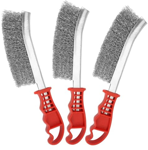 3Pcs Stainless Steel Wire Brush, 23.5cm Handled Wires Brush for Cleaning | Heavy Duty Wire Brushes for Rust, Removal Tools for Metal Bricks Wood Polishing for Handle, Rust, Oil Stains, Painting