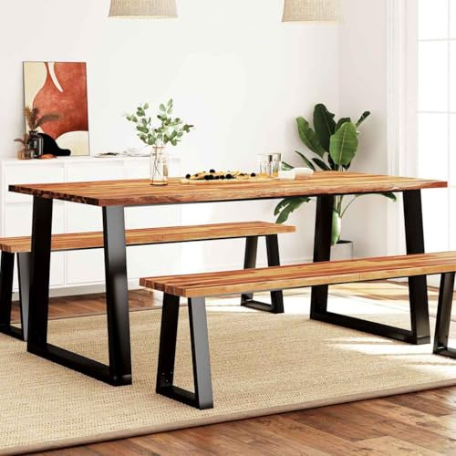 Tonture Esstisch Baumkante 180x90x75 cm, Massivholz Akazie Naturkante, U-Beine Stahl, robuster Küchentisch für Esszimmer, Apartment