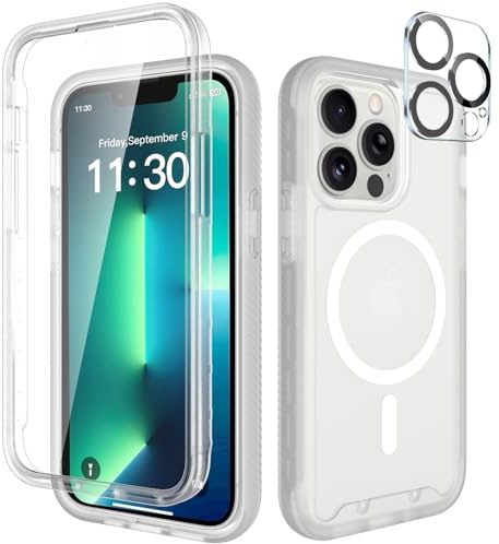 Leedia Handyhülle Kompatibel mit iPhone 13 Pro Hülle 360 Grad Ganzkörper Stoßfest Komplettschutz Case Matt mit Eingebautem Displayschutz Magnetische Cover für iPhone 13 Pro 5G 6.1 Weiß