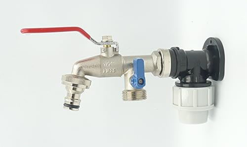 MDPE Compression Wall Plate Elbow (20mm) with 1/2 Nickel Plated Brass Double Outlet Lever Tap