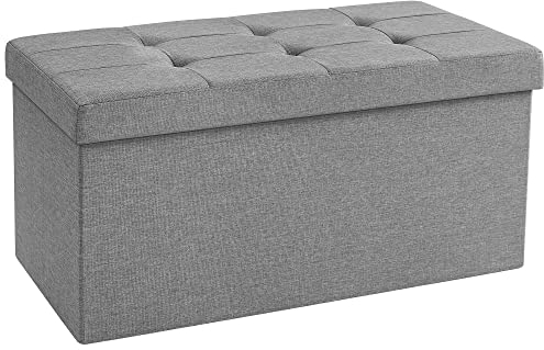 SONGMICS MAZIE Collection - Storage Ottoman Bench, 76 cm Folding Foot Rest Stool, End of Bed Bench, Easy Assembly, for Living Room, Bedroom, Entryway, Light Grey LSF84GYX