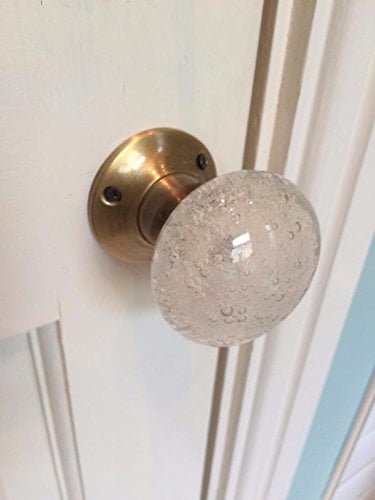Chattels Beautiful Pair of Large Contemporary/Retro Round Clear Smooth Bubble Glass Antique Bronze Brass Mortice Door Knobs/Handles BDK-CL-AB