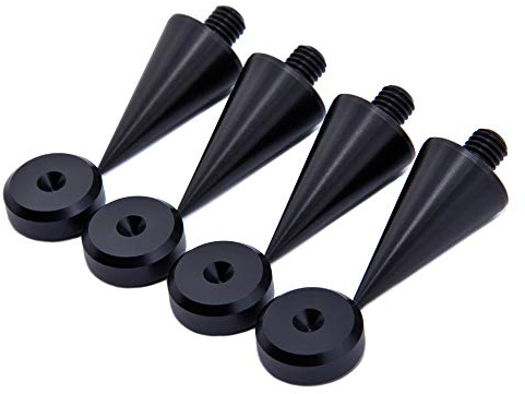 Precisiongeek-Lautsprecherspikes M6, 20 mm Durchmesser, schwarz eloxiertes Aluminium und Lautsprecherpads, schwarz eloxiertes Aluminium, 20 mm Durchmesser, abgeschrägte Form