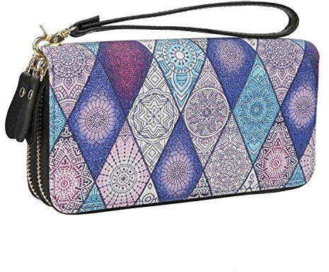 Très Chic Mailanda Geldtasche Eule Geldbeutel Tasche Portemonnaie umlaufende Reißverschlüsse mit Design Eulen groß für Damen Blume (Hellblau)