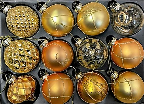 MC-Trend 12er Set edle Luxus Glas Weihnachtskugeln Ø 6cm Weihnachtsbaum Kugeln Christbaumkugeln Weihnachtsdeko Christbaumschmuck (Gold)