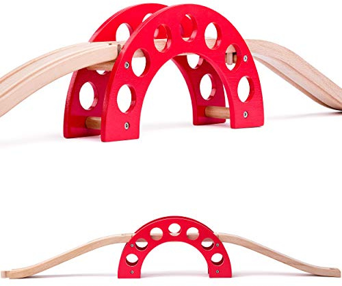 Set: 2 Stück Holz - Brücken + 6 Schienen - für Holzeisenbahn - passend für alle Schienen-Systeme & Straßen - z.B. Brio/Heros/Eichhorn/IKEA/Woody u.v..