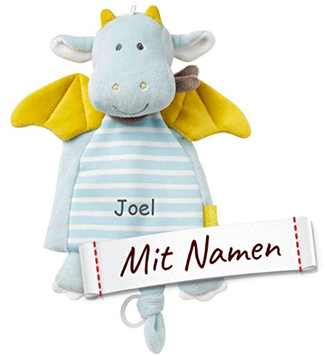 LALALO FEHN Drache Schmusetuch mit Namen Bestickt, Baby & Kleinkinder Spielkamerad & Einschlafhilfe, Schmusetuch Stofftier-Schnuffeltuch personalisiert, Kuscheltuch Geschenkidee Junge, Deluxe