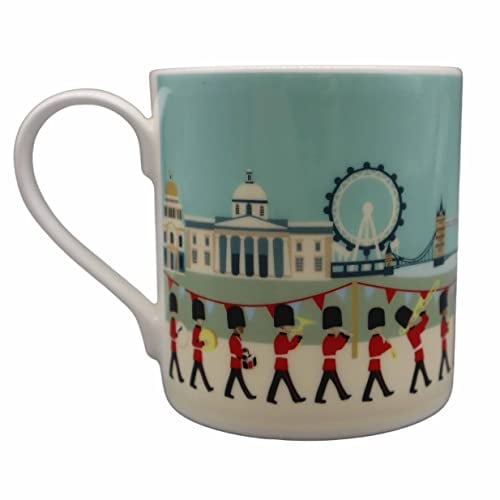 M & G Mustard & Gray London Seasons Mug – Fine Bone China Tea & Coffee Mug. London Souvenir with King’s Guard, London Landmarks. Made in England. (Summer Mug)