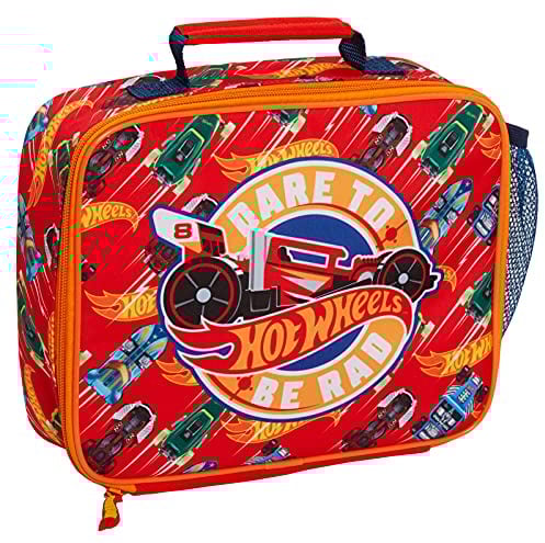 Hot Wheels Lunch Bag for Kids Cars Lunch Box School Travel Insulated Lunchbag with Drinks Holder