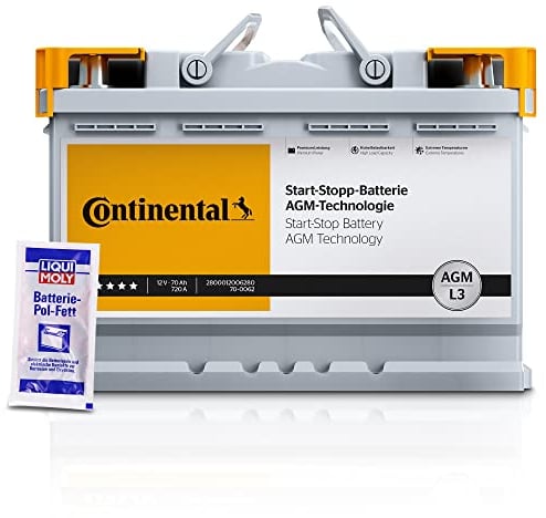 CONTINENTAL Starterbatterie 2800012006280 Autobatterie AGM-Batterie L3 70Ah 720A + 1x 10g LIQUI MOLY Batterie-Pol-Fett