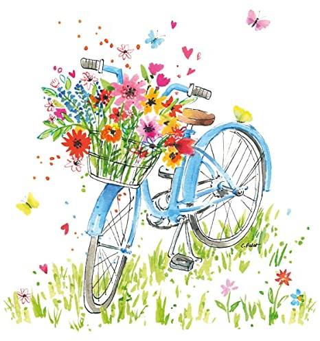 Servietten Blumen 20 Servietten Fahrrad mit Blumenkorb | Blumen | Frühling | Sommer | Tischdeko 33x33cm