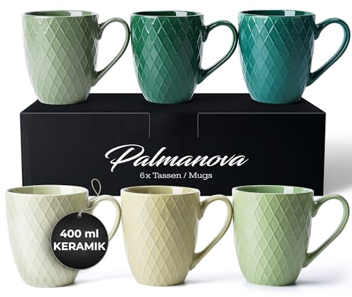 MIAMIO – 6 x 400 ml – Coffee Mug Set/Mug - Modern Ceramic Mug Matt - Coffee Mug Large - Palmanova Collection (Green)