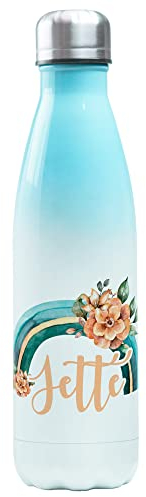 GRAZDesign Edelstahl Trinkflasche Kinder 500 ml, personalisiert mit Namen, Geschenk Idee Geschenke Einschulung, Thermosflasche Auslaufsicher Regenbogen und Blumen