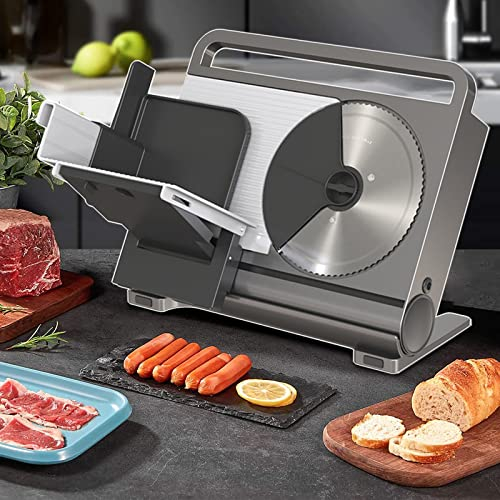 Folding Meat Slicer Electric/Deli Food Slicer with Removable 7.5’’ Stainless Steel Blade, 0-15mm Adjustable Thickness Meat Slicer for Home Use, Child Lock Protection, Easy to Clean
