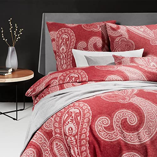 fleuresse gewebte Edelflanell Bettwäsche Lech Bracknell rot 1 Bettbezug 135 x 200 cm + 1 Kissenbezug 80 x 80 cm