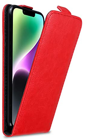 Cadorabo Hülle kompatibel mit Apple iPhone 14 Flip Design aus Premium Kunst Leder Flip Klappbare Stoßfeste Magnetische Cover Hülle für iPhone 14 Tasche in Rot