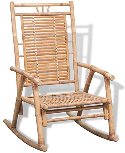 Makastle Garten Schaukelstuhl Bambus Schaukelsessel Relaxsessel Schwingsessel Schwingstuhl Gartenstuhl Schaukelliege Wohnzimmerstuhl Holzstuhl für Outdoor Garten Rasen Balkon, Braun