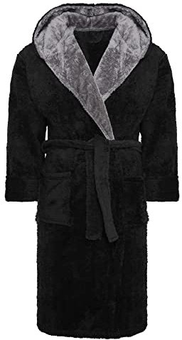 i-Smalls Vestaglia da uomo in pile super morbido con cappuccio e cintura, taglie dalla S alla 6XL, Nero , XL