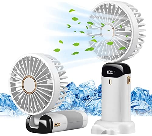 Jsdoin - Mini ventilatore portatile, ricaricabile tramite USB, 5 velocità, a batteria, pieghevole, da scrivania, con display LED, per casa, ufficio, camera da letto, viaggi e all’aperto (Bianco)