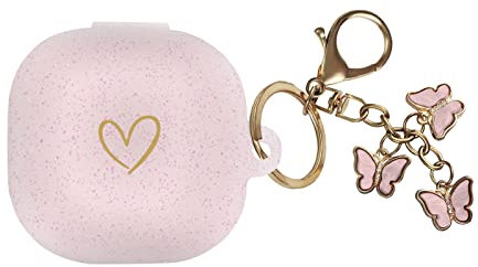 AIIEKZ Compatible with Samsung Galaxy Buds FE/Buds 2 / Buds Pro/Buds Live/Buds 2 Pro, Soft Silicone Case with Gold Heart Pattern with Cute Butterfly Keychain for Girls Women (Rose Gold)