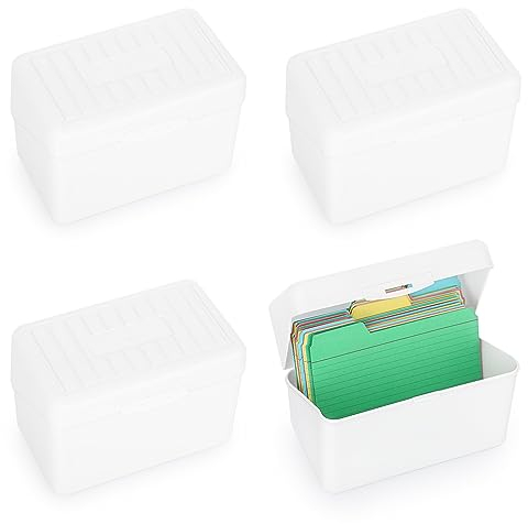 BSTKEY 4 x 6 inch Plastic Index Card Holder Recipe Card Box, Set of 4 White Flash Card Case Note Card Box Storage Organizer for 10 x 15cm Index Card Flashcard Recipe (No Cards)