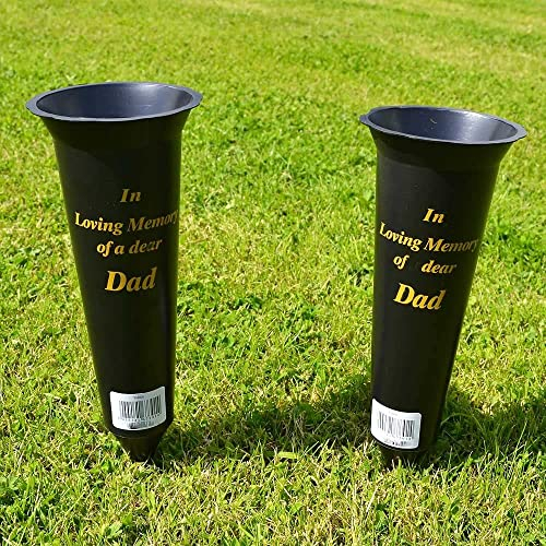 Juego de 2 jarrones conmemorativos de tumba conmemorativa con pinchos, color negro en memoria amorosa con inserciones de soporte para flores