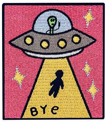 ZEGIN Aufnäher, bestickt, Design: Auf Wiedersehen Erde, UFO X-Datei, 6,5 x 7,5 cm, zum Aufbügeln oder Aufnähen, 1 Stück