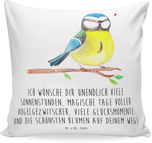 Mr. & Mrs. Panda 40x40 Kissen Vogel Blaumeise - Ostergeschenke, Osterdeko, Geschenk, Sofakissen, Ostergrüße, Kissen 40x40 Waschbar, Osterhase,