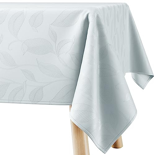 Filumi Tischdecke 140x240 cm Silber Abwaschbar Für Indoor Outdoor Pflanzenmuster Amalu