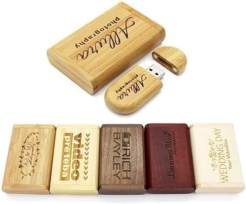 Personalisierte USB-Stick + Geschenkbox aus Holz massiv mit Gravur WunschtextHochzeit Wunschgravur Speicherstick Flash Drive 32/64/128 GB 3.0 Geschenkidee individuell (Nussbaum, 32GB 3.0)