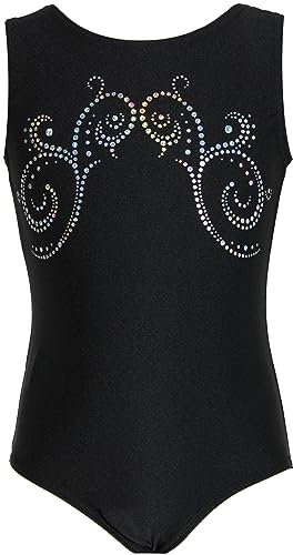 Gymnastikanzug Sterne Lycra Mädchen Turnanzug Kurzarm Kinder Turnbody kurzärmlich, Größe:36, Farbe:Lycra in Schwarz/KOREA