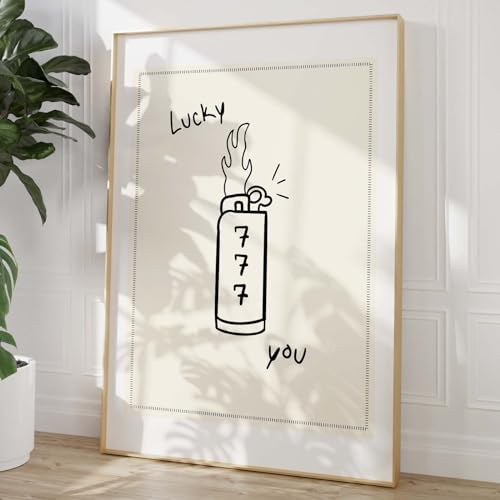 Lucky You Picture Funky Black and White Artwork Lighter Wall Art Retro Trendy Aesthetic Print Black and White Vintage Paintings Black Minimalist Poster Vintage Preppy Prints for Bedroom 40.6x61.0 cm