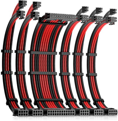 Okinos Dual 4+4 Pin EPS PSU Cables, Cable Extension PC, 16 AWG, 1x24 Pin ATX / 2X(4+4) Pin EPS / 3X(6+2) Pin PCI-E, PSU Extension Cable Kit, 30cm Length, Red