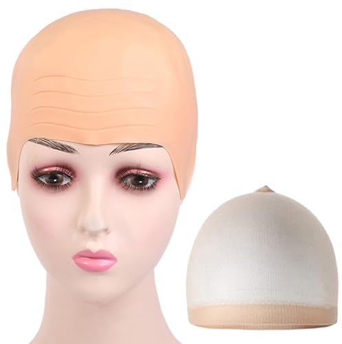 MIVAIUN Halloween Bald Cap Bald Skin Thick Latex Head Cap Halloween Cosplay Hat Cap Skin Skull Wig Cap Bald Wig Head Cap Fancy Dress Make-up haarlose Perücke für Faschingskostüme(2 Stück)