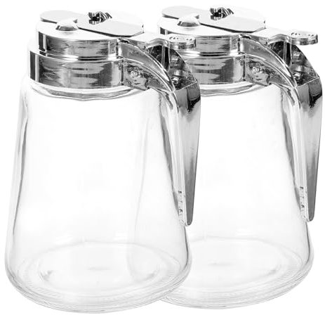 VINTORKY Lot de 2 pots à épices - Sirop de café blanc - Bol en verre - Bouteille à sauce anti-fuite - Pot à épices - Pot à huile - Verre à miel - Sceau en acier inoxydable - Bouteille d'huile d'olive