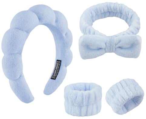 Spa Stirnband Zum Waschen Des Gesichts Hautpflege Stirnbänder Für Frauen Make-Up Frottee Handtuch Haarband Die Schwamm Geschwollenes Make-Up Haarband Für Frauen Mädchen Gesichtswasch Armband 4 Stück