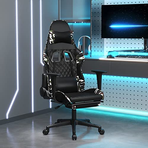 ZEYUAN Gaming-Stuhl mit Fußstütze, Pc Stuhl, Gaming Sessel, Gamerstuhl, Stühle Fürs Arbeitszimmer, Stühle Für Gaming, Playstation Sessel, Computerstuhl, Schwarz und Tarnfarben Kunstleder