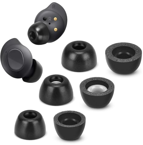 Memory Foam Tips for Samsung Galaxy Buds FE, No Silicone Eartips Pain, Anti-Slip Replacement Ear Tips, Fit in The Charging Case, Reducing Noise Earbuds, 3 Pairs (Assorted Sizes S/M/L, Black)