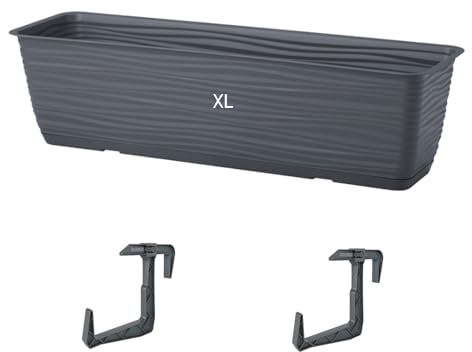 MELTOM Macetero con soporte, jardinera para balcón, efecto 3D, con platillo (antracita, XL, 60 cm)