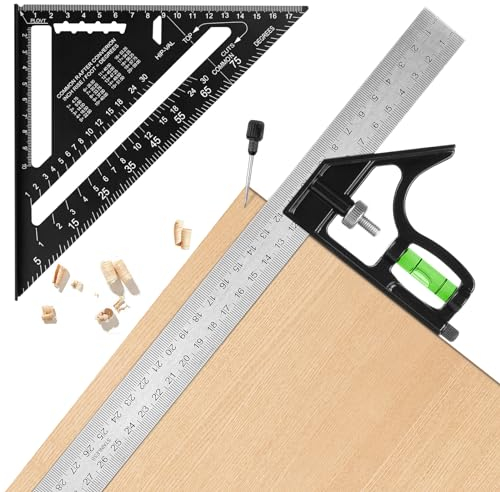 flintronic Zimmermannswinkel Set, Winkelmesser Anschlagwinkel 180mm + Schmiege Anreißwerkzeug 300mm, Multifunktional Schreinerwinke Winkelmesser zum Präzisen Anreißen & Zeichnen