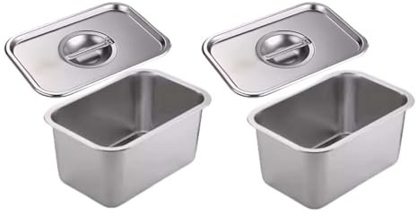 GRFELI Edelstahlpfannen mit Deckel, Dampftischpfanne, Edelstahl-Behälter-Set, stapelbare Metalldampfgarpfanne (27 * 20 * 15cm(Behälter-2+D eckel-2))