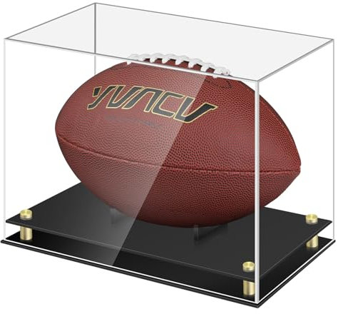 1DOT2 Fußball-Vitrine, klare Acryl-Football-Aufbewahrungsbox mit doppellagigem schwarzem integriertem Fußball-Displayhalter für Fußball-Fans, Sammler (keine Montage erforderlich)