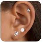 ZHESHY 3 Paires Boucles D'oreilles Pour Femme Argent 925 Plaqué Or 14 Carats Petite Créoles Clous Boucle D'oreille Lot Hypoallergénique Bijoux Plusieurs Piercing Oreille Tragus Cartilage Femme Fille