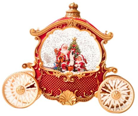 Sharplace Weihnachts-Schneekugel mit Musik, Schneekugel mit Weihnachtskutsche, Spieluhr für Freundin, Freund, Rot