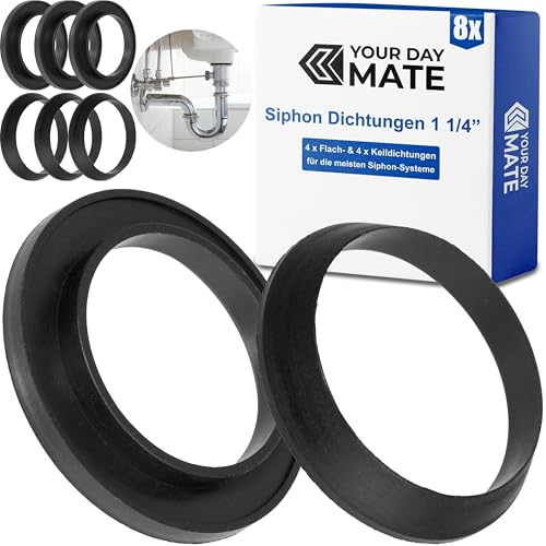 Set de joints pour siphons 1 ¼, 4 x joints coniques, 4 x joints plats, en caoutchouc, en noir, pour salle de bain, cuisine, lavabo Joint, bagues d'étanchéité pour écoulement 1 1/4 pouce