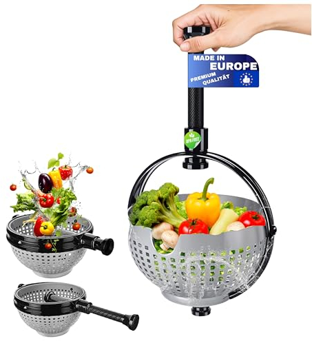 WoonFux® Essoreuse à salade avec poignée pliante pratique - Spinner à salade avec une utilisation minimale de la force par pression - Essoreuse à salade pliable pour votre confort de cuisine